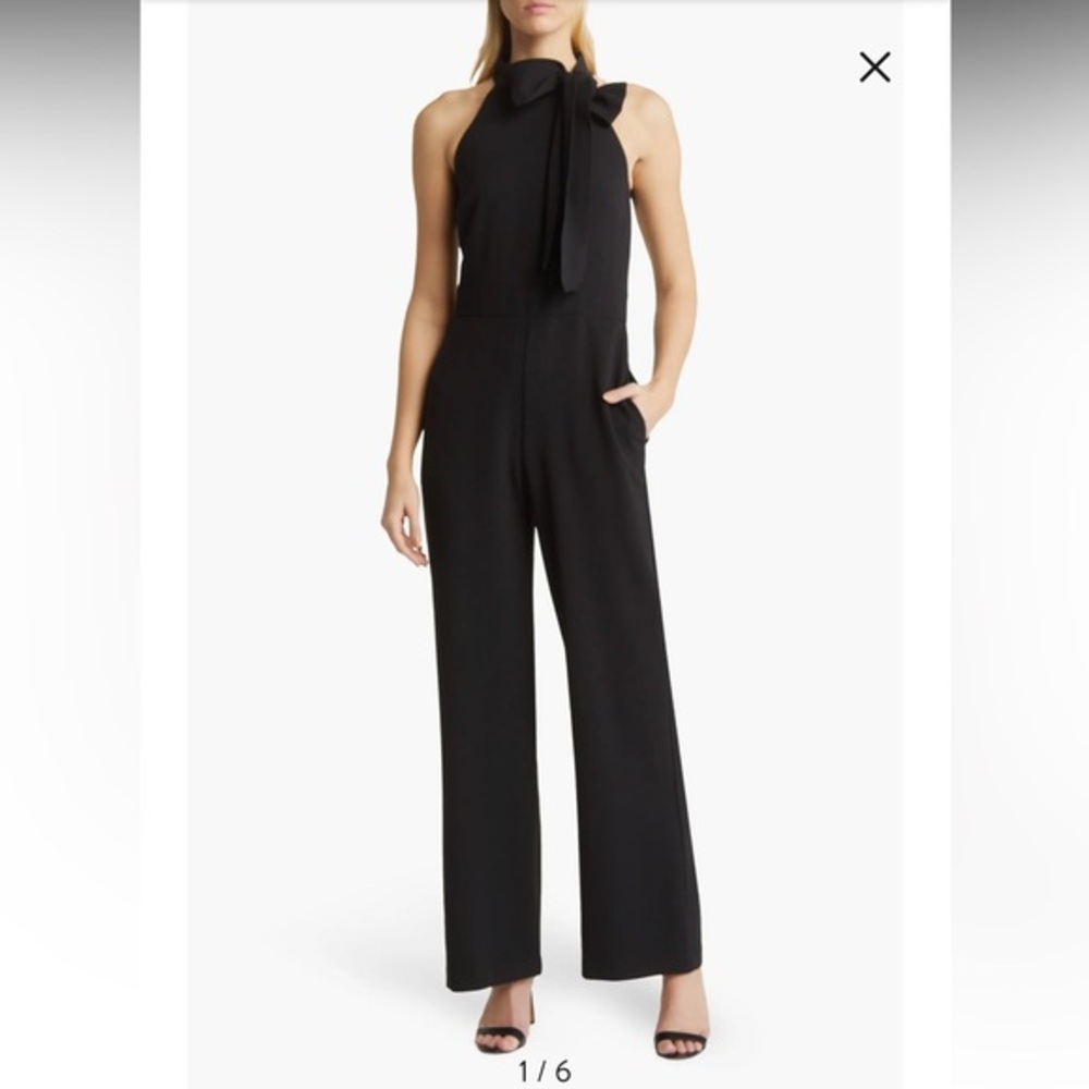 Vince Camuto Black Bow Neck Stretch Crepe Jumpsuit Size 12